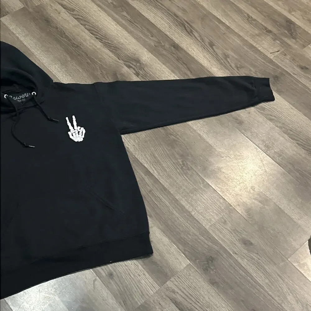 Men’s Small Bowery Supply Co. Black Skeleton Peace Hoodie